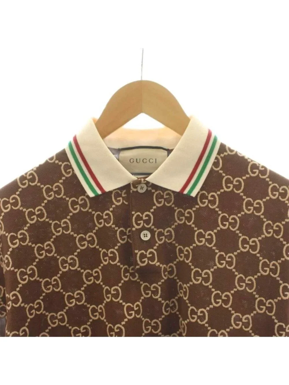 Gucci GG Pattern Polo Shirt Short Sleeve Embroidery S Brown